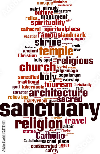 Sanctuary word cloud concept. Vector illustration