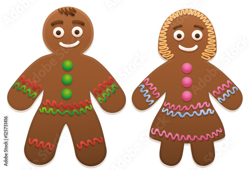Gingerbread man and woman - cute and sweet christmas cookie couple.
