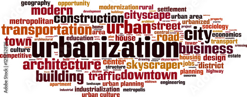 Urbanization word cloud concept. Vector illustration