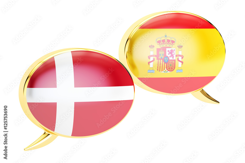 Obraz premium Speech bubbles, Spanish-Danish translation concept. 3D rendering