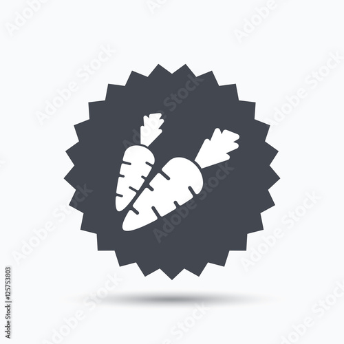 Carrot icon. Fresh natural vegetable symbol. Vegetarian food. Gray star button with flat web icon. Vector