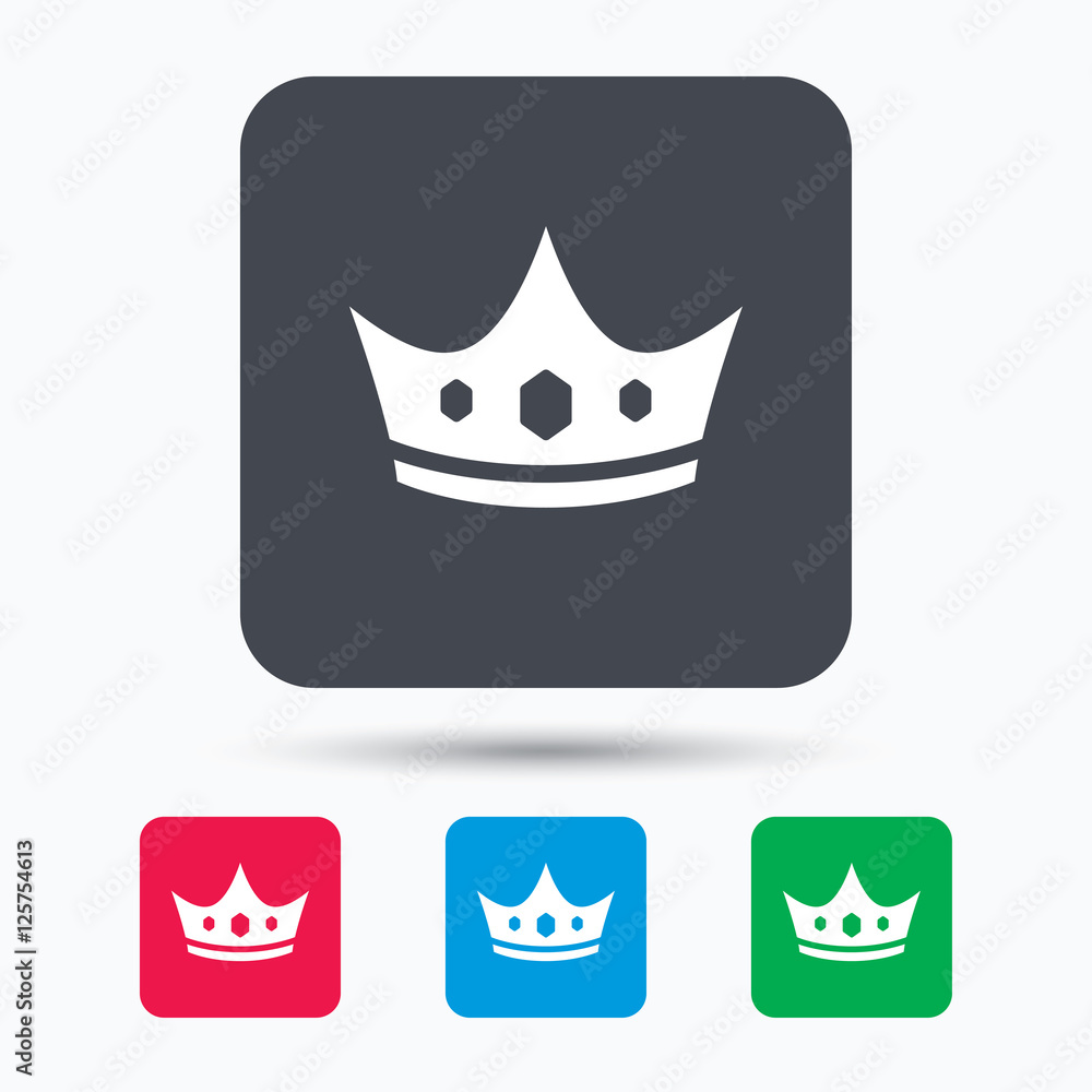 Fototapeta premium Crown icon. Royal throne leader symbol. Colored square buttons with flat web icon. Vector