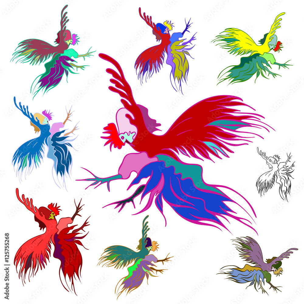 Obraz premium Silhouette of a rooster. Elements for Christmas cards. Vector design. Isolated on white background.