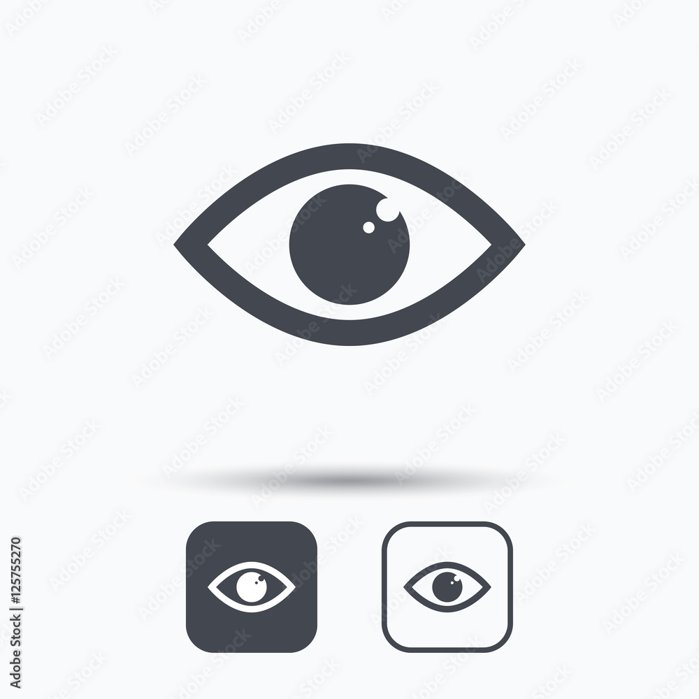 Eye icon. Eyeball vision symbol. Square buttons with flat web icon on white background. Vector Eye icon. Eyeball vision symbol. Square buttons with flat web icon on white background. Vector