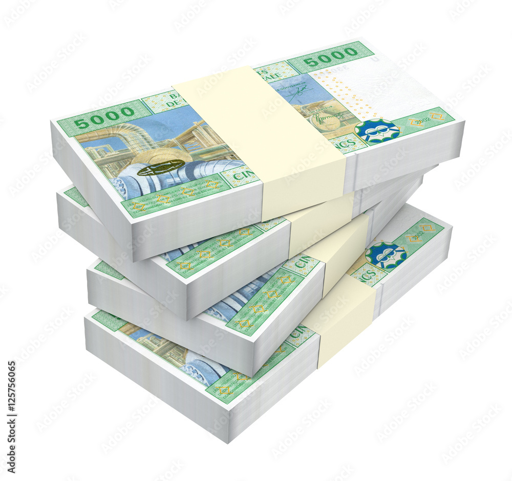 Central African CFA francs isolated on white background. 3D illustration. Central African CFA francs isolated on white background. 3D illustration.