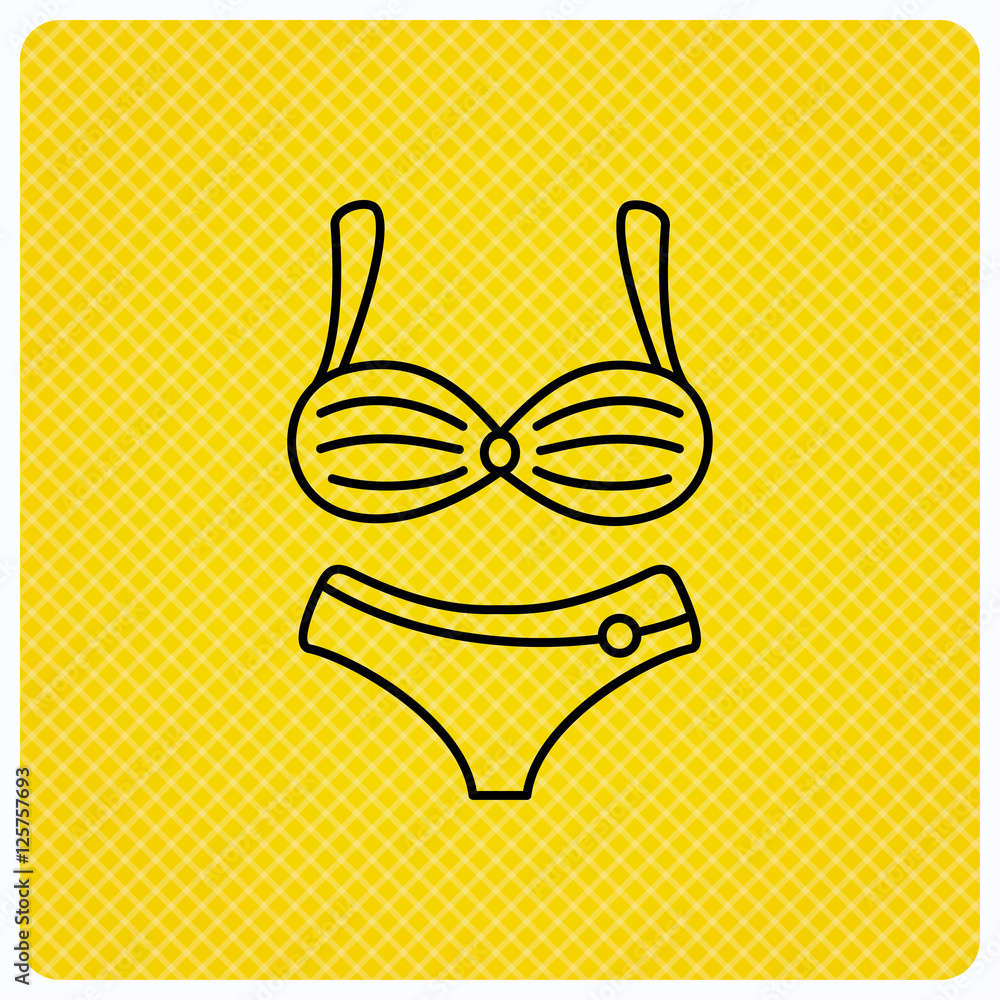 Fototapeta premium Lingerie icon. Women underwear sign. Linear icon on orange background. Vector