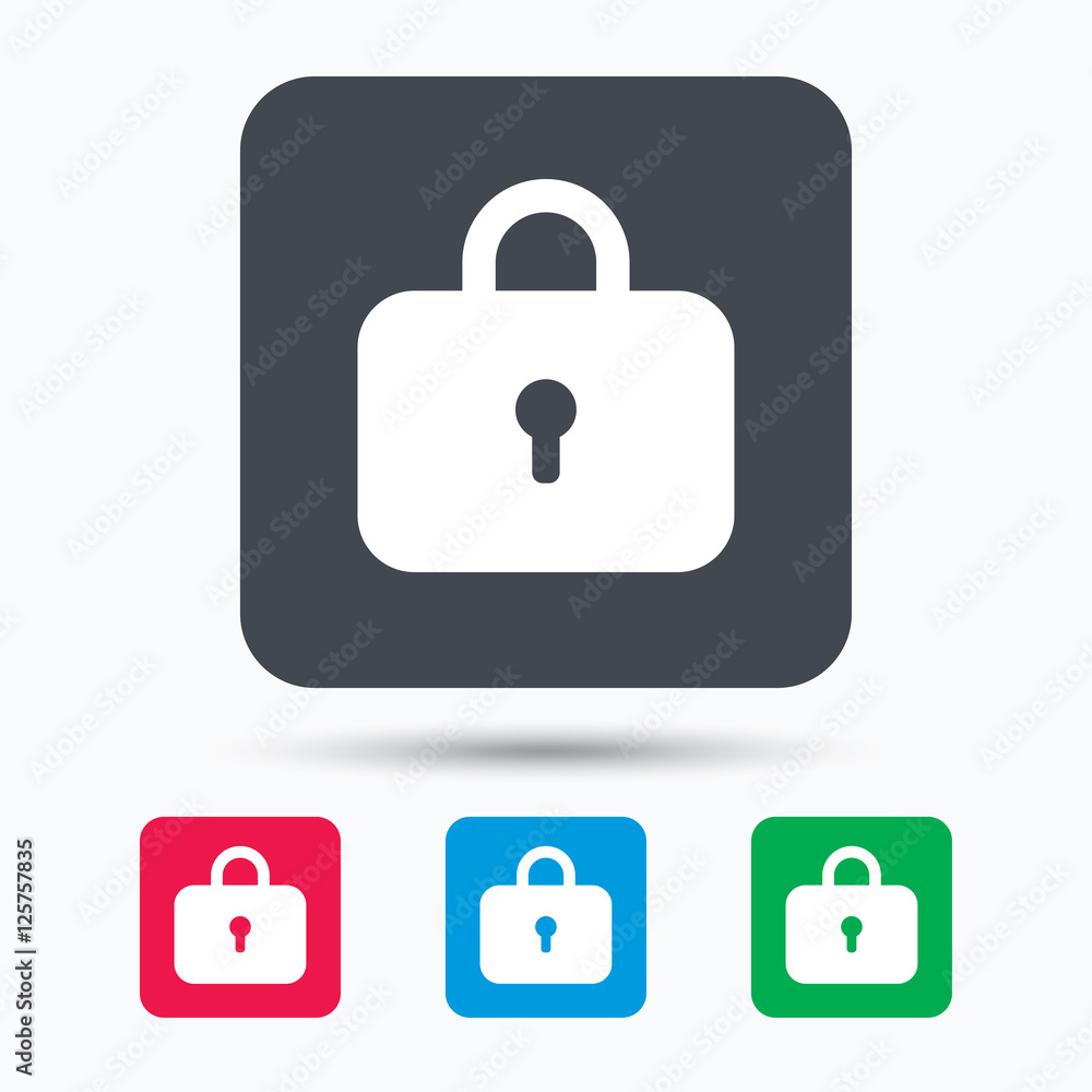 Lock icon. Privacy locker sign. Closed access symbol. Colored square buttons with flat web icon. Vector Lock icon. Privacy locker sign. Closed access symbol. Colored square buttons with flat web icon. Vector