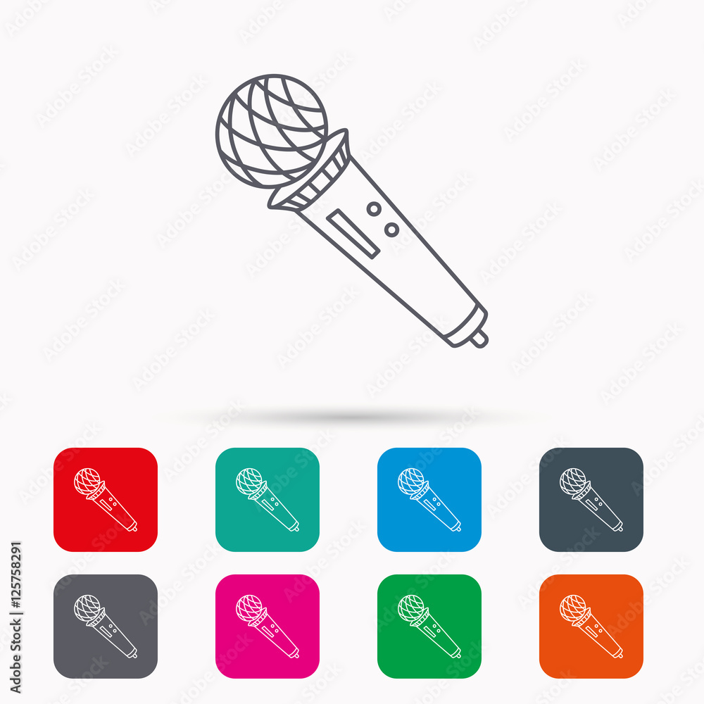 Microphone icon. Karaoke or radio sign. Linear icons in squares on white background. Flat web symbols. Vector Microphone icon. Karaoke or radio sign. Linear icons in squares on white background. Flat web symbols. Vector