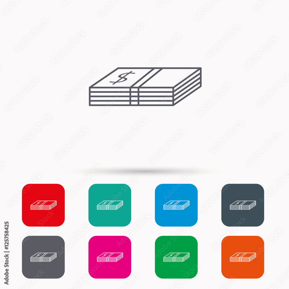 Cash icon. Dollar money sign. USD currency symbol. Linear icons in squares on white background. Flat web symbols. Vector Cash icon. Dollar money sign. USD currency symbol. Linear icons in squares on white background. Flat web symbols. Vector