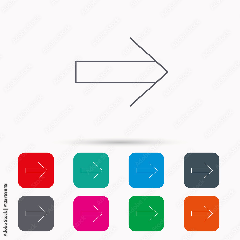 Next arrow icon. Forward sign. Right direction symbol. Linear icons in squares on white background. Flat web symbols. Vector Next arrow icon. Forward sign. Right direction symbol. Linear icons in squares on white background. Flat web symbols. Vector