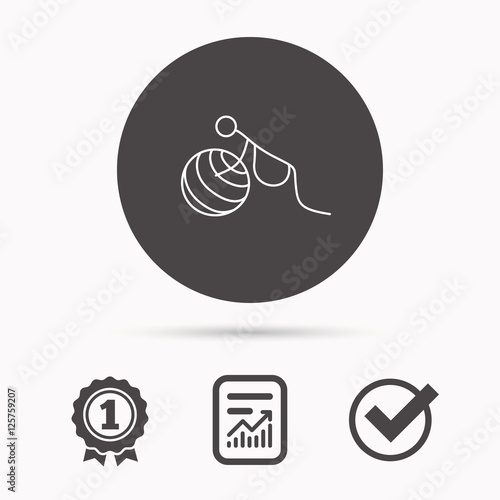 Gymnastic for pregnant icon. Pilates fitness sign. Sport workout symbol. Report document, winner award and tick. Round circle button with icon. Vector