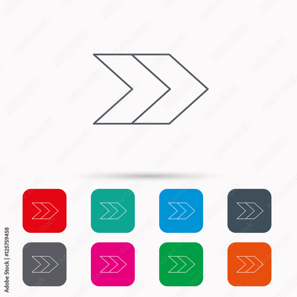 Right arrow icon. Next sign. Forward direction symbol. Linear icons in squares on white background. Flat web symbols. Vector Right arrow icon. Next sign. Forward direction symbol. Linear icons in squares on white background. Flat web symbols. Vector