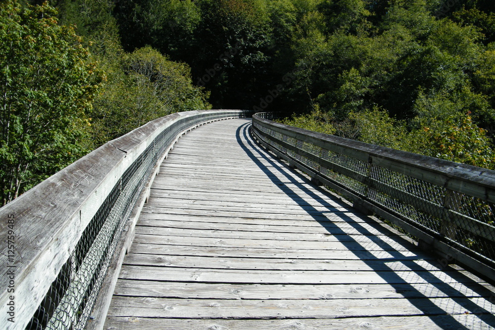 Old Wooden Train Trestle Bridge Converted into Hiking Walking Biking Cycling Path Old Wooden Train Trestle Bridge Converted into Hiking Walking Biking Cycling Path