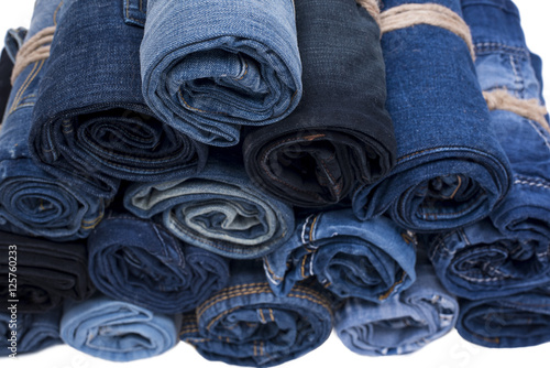 Jeans roll stack on the isolated background