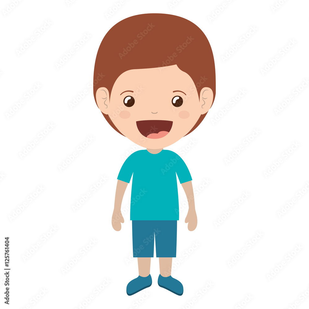 cartoon boy smiling and wearing casual clothes icon over white background. happy kid. vector illustration