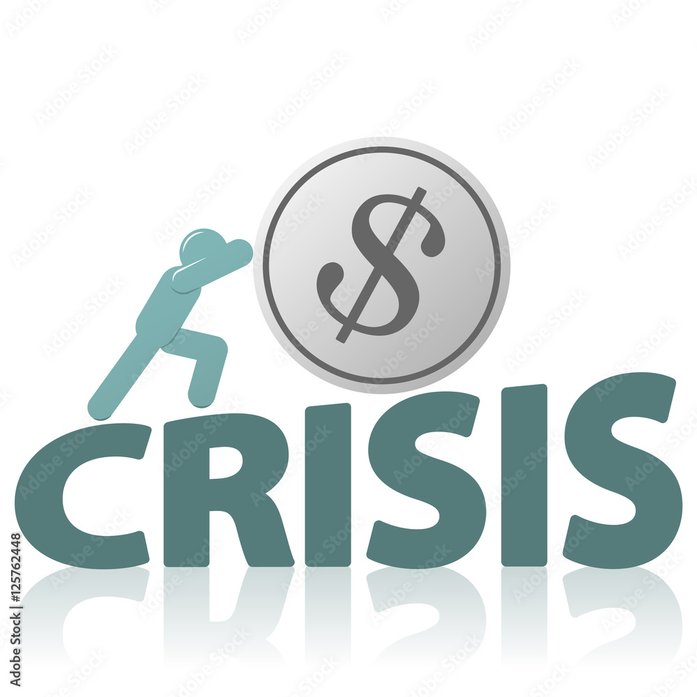 Economic Crisis and Human Figure Pushing Coin Economic Crisis and Human Figure Pushing Coin