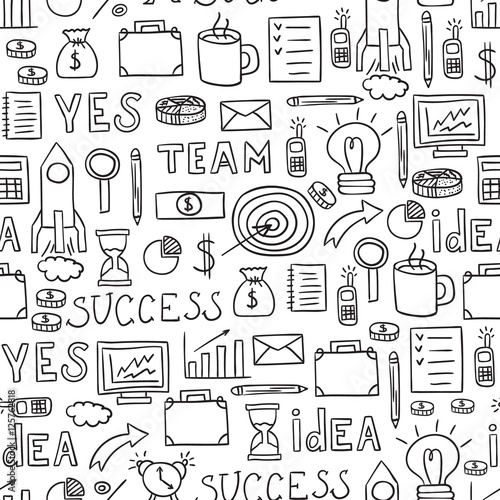 Doodles seamless pattern vector set.