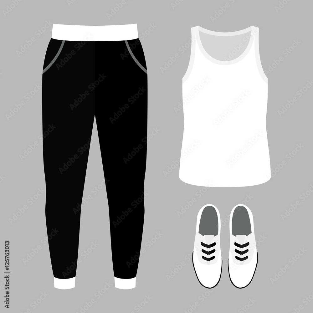 Set of monochrome trendy men's clothes with pants, shirt and accessories Set of monochrome trendy men's clothes with pants, shirt and accessories