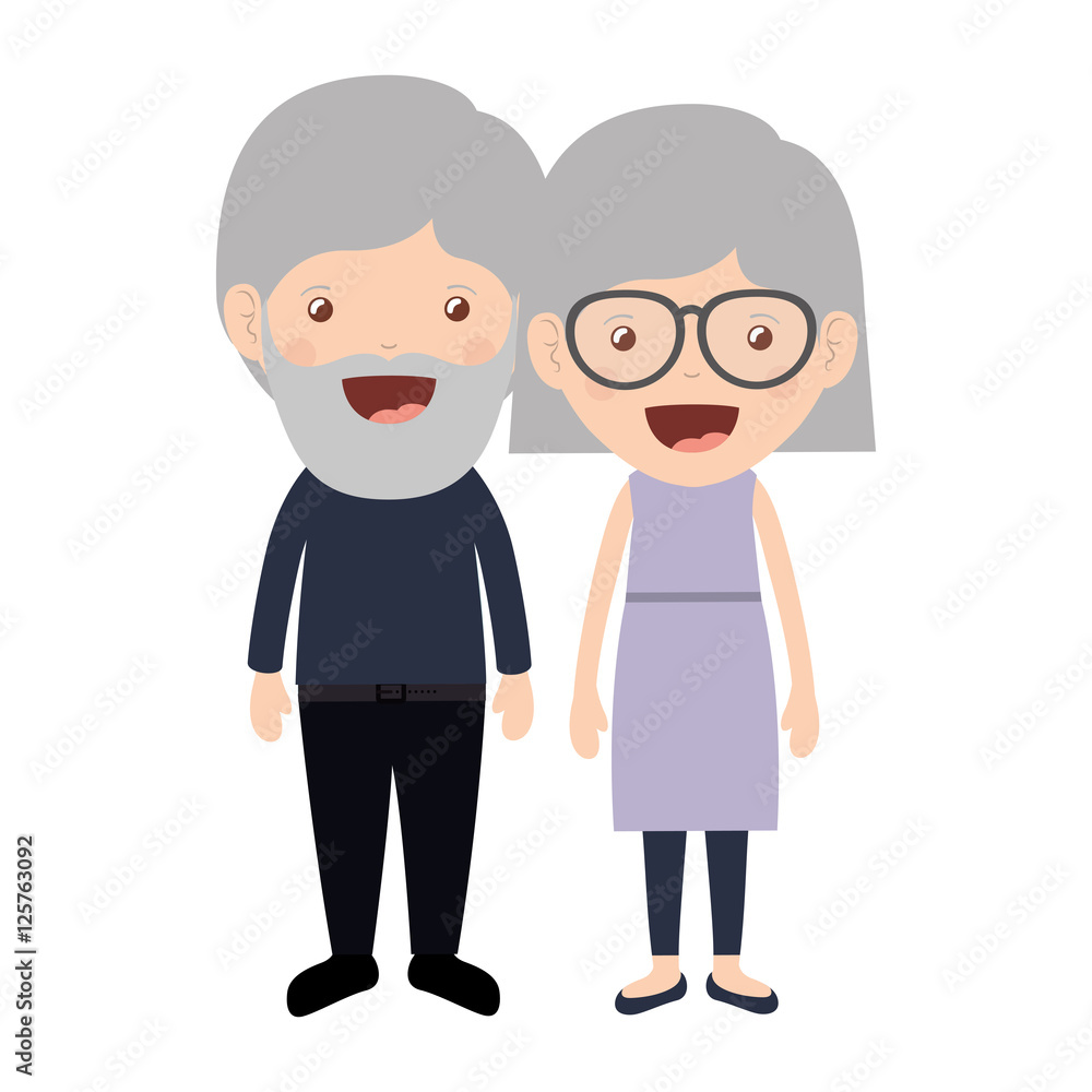 cartoon happy old man and old woman wearing casual clothes. grandparents design. vector illustration cartoon happy old man and old woman wearing casual clothes. grandparents design. vector illustration