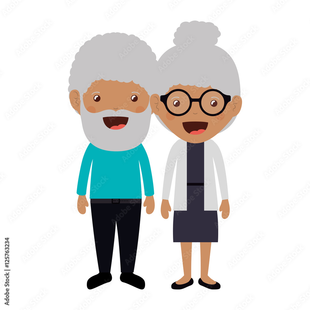 cartoon happy old man and old woman wearing casual clothes. grandparents design. vector illustration cartoon happy old man and old woman wearing casual clothes. grandparents design. vector illustration