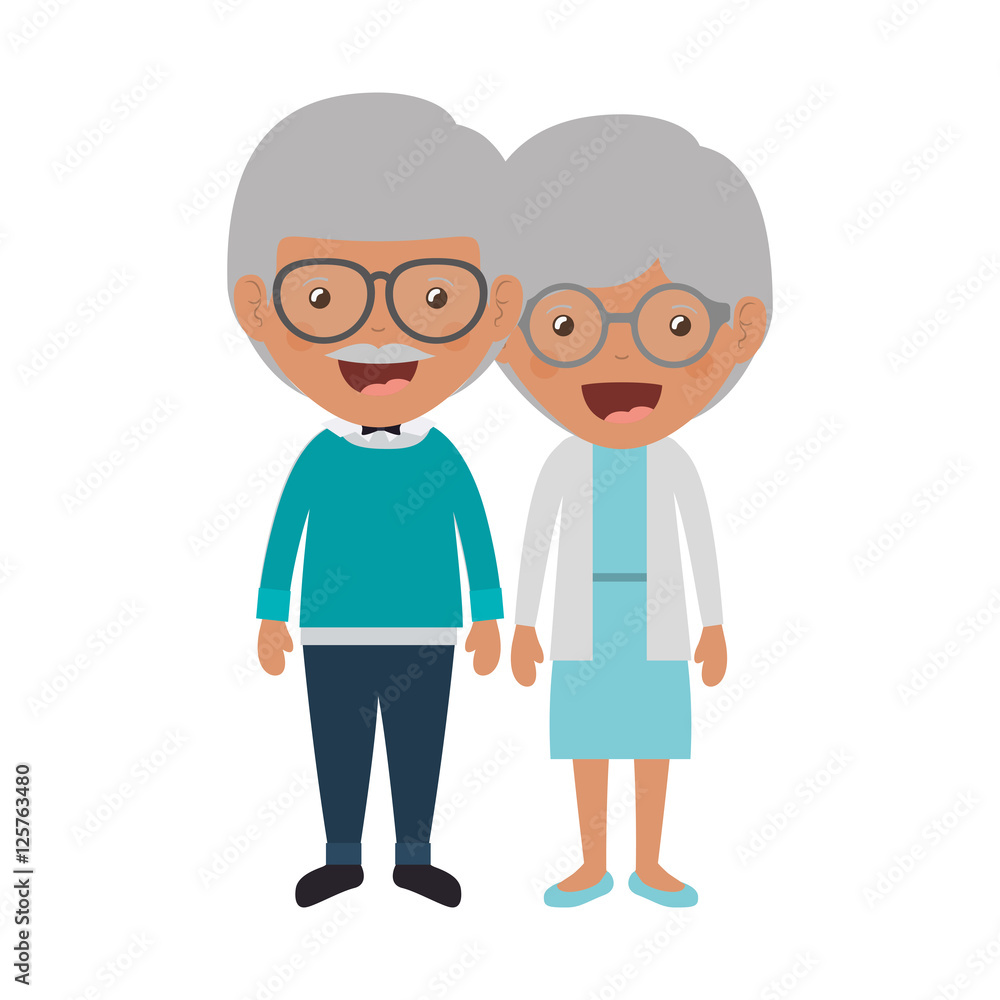 cartoon happy old man and old woman wearing casual clothes. grandparents design. vector illustration cartoon happy old man and old woman wearing casual clothes. grandparents design. vector illustration