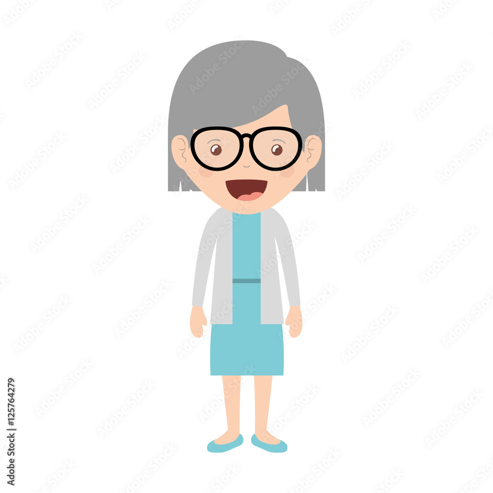 cartoon happy old woman wearing beautiful dress icon over white background. colorful design vector illustration 