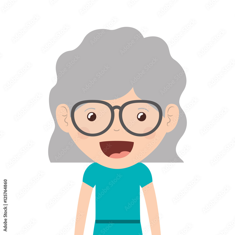 cartoon happy old woman wearing beautiful blouse icon over white background. vector illustration