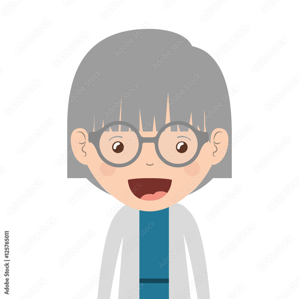 cartoon happy old woman wearing beautiful blouse icon over white background. vector illustration