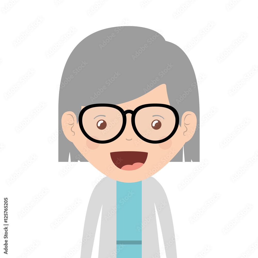 cartoon happy old woman wearing beautiful blouse icon over white background. vector illustration