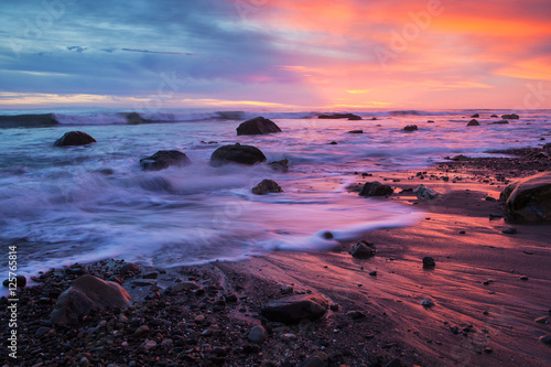 winter storms erode the sandy beach ar Arroyo Burro  or Hendry s Beach  in Santa Barbara  California