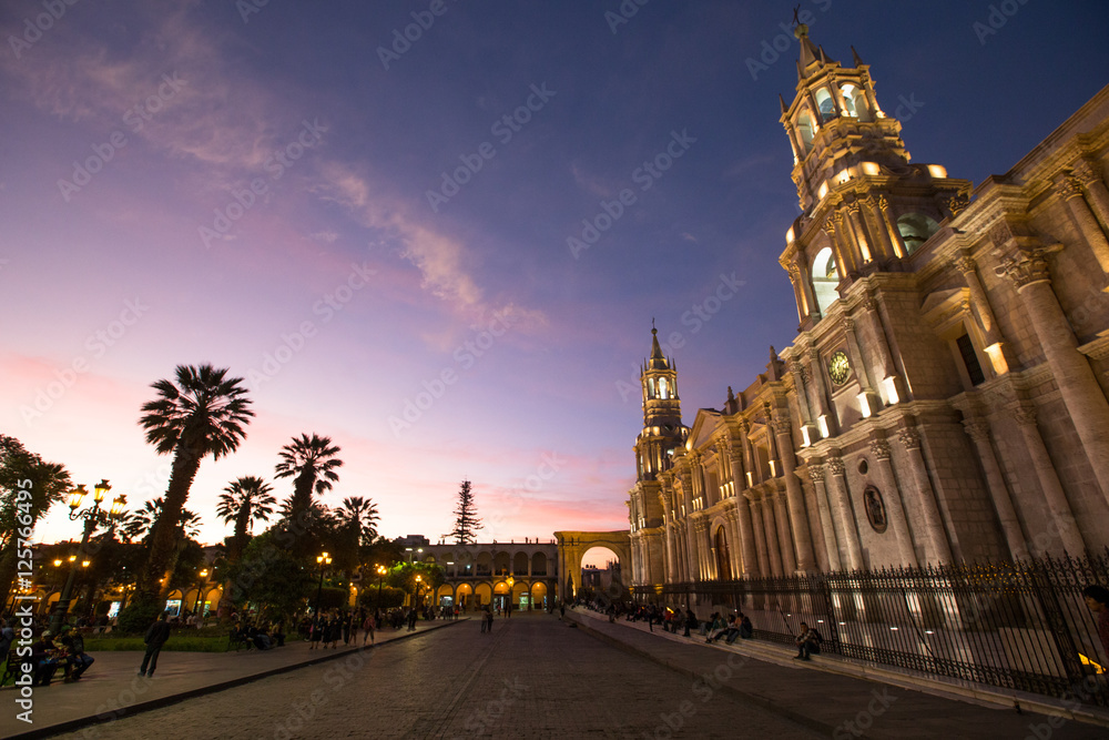AREQUIPA PERU NOVEMBER 9: Main square of Arequipa with church on