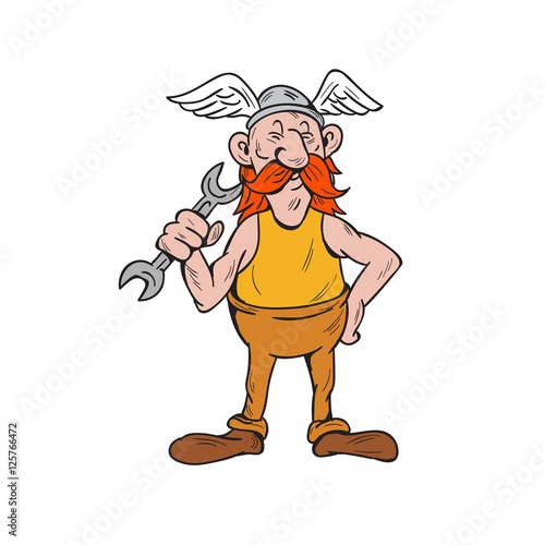 Viking Repairman Standing Spanner Cartoon photo