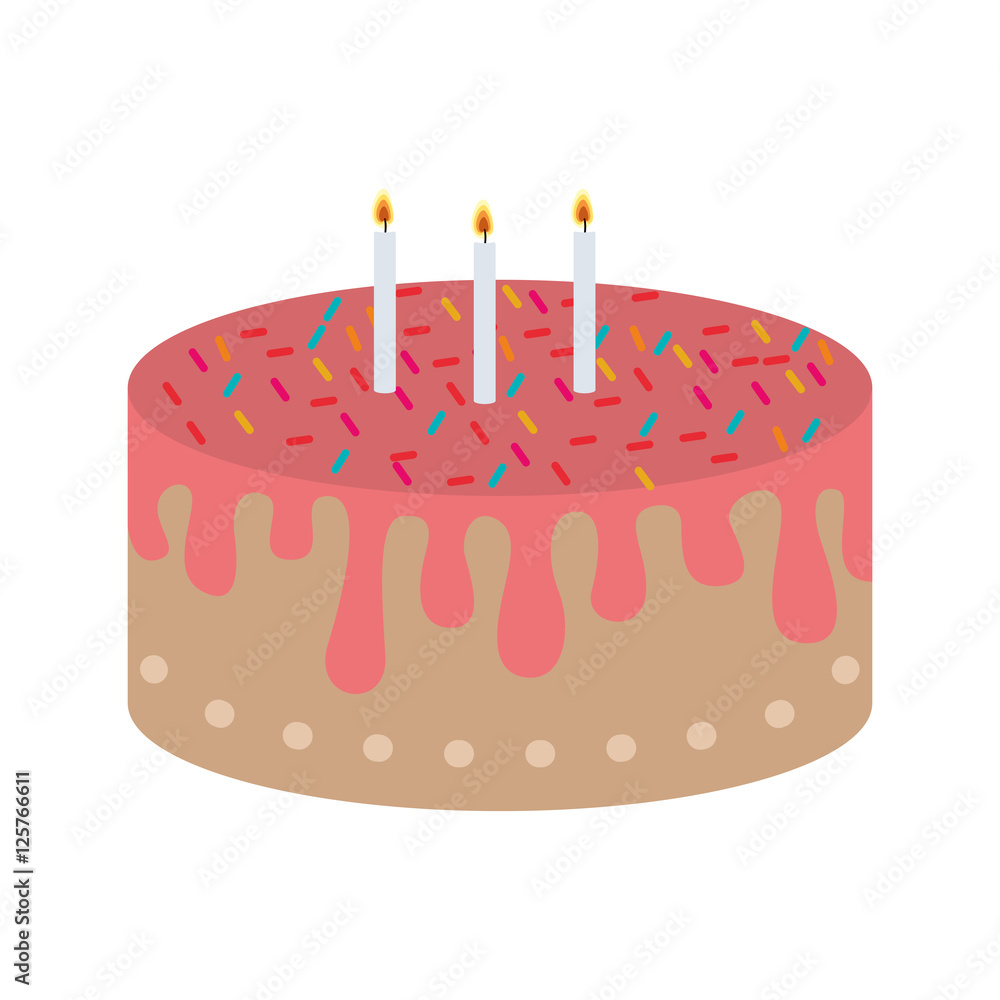 birthday sweet cake dessert with candles over white background. vector illustration