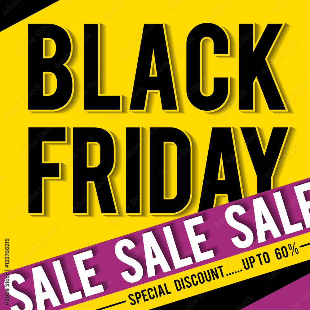 Black friday sale banner on yellow background, vector Black friday sale banner on yellow background, vector