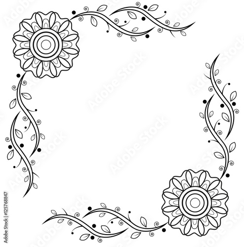 Floral frame vector for coloring book, cornice floreale vettoriale da colorare