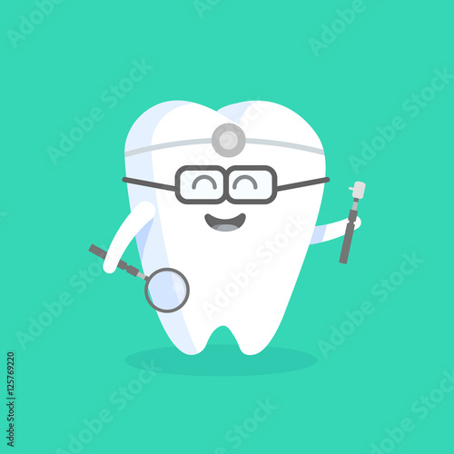 Cute cartoon tooth character with face, eyes and hands. The concept for the personage of clinics, dentists, posters, signage, web sites