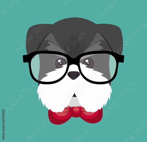 hispter puppy glasses red bow vector illustration eps 10