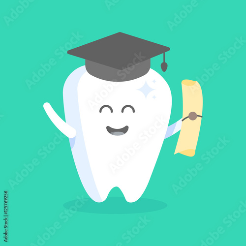 Cute cartoon tooth character with face, eyes and hands. The concept for the personage of clinics, dentists, posters, signage, web sites