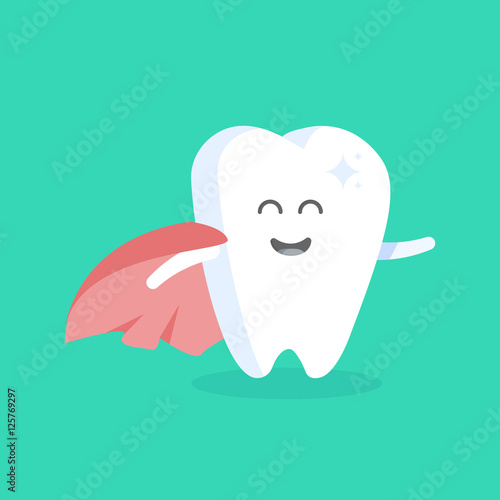 Cute cartoon tooth character with face, eyes and hands. The concept for the personage of clinics, dentists, posters, signage, web sites