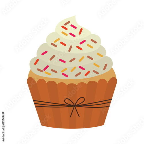 sweet cupcake with colorful chips over white background. vector illustration