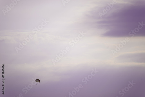 Colorful Clouds against the blue sunset sky and a seagul