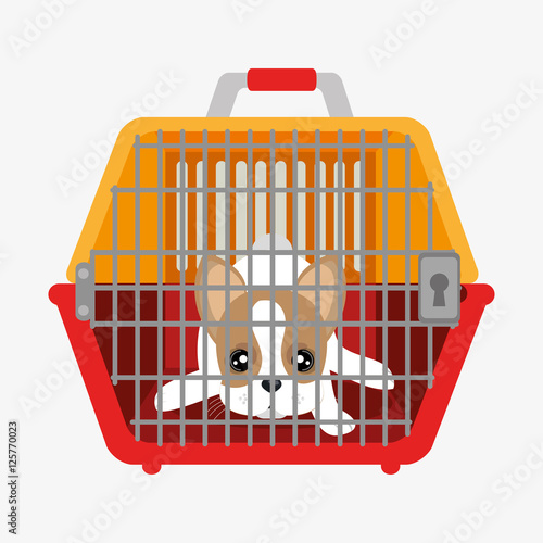 cute dog puppy inside plastic carrier vector illustration eps 10