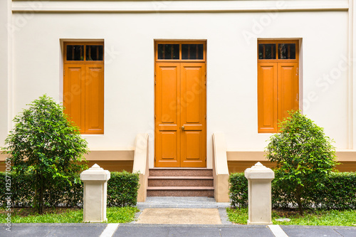 orange Door   orange window on Cream Wall on orange staircase wi