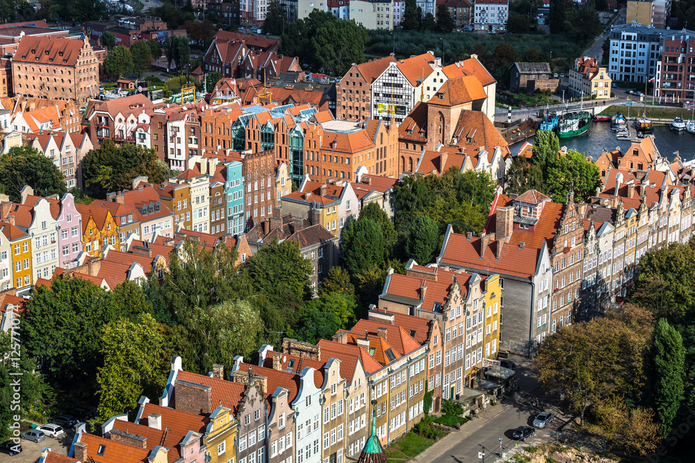 Gdansk, Poland- September 19,2015:Old Town in Gdansk, aerial vie