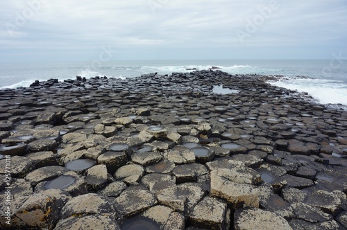 Giant Causeway hexagonal interlocking basalt column rocks in Northern Ireland