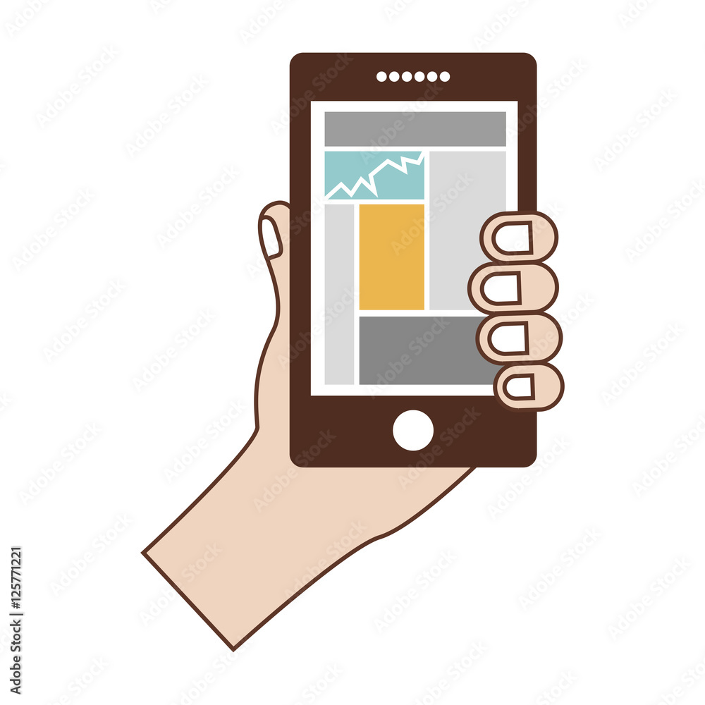 hand holding a smartphone device icon over white background. vector illustration hand holding a smartphone device icon over white background. vector illustration