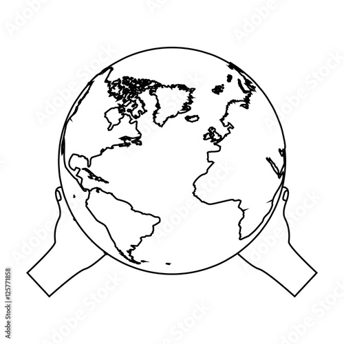 hand holding a earth planet icon over white background. world globe sphere. vector illustration