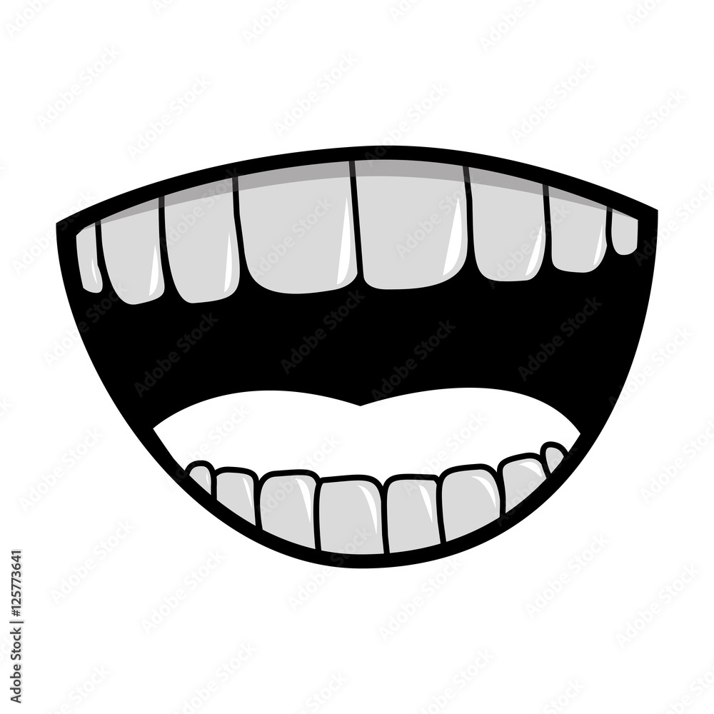 silhouette of cartoon mouth with teeths with happy expression over white  background. vector illustration Stock Vector | Adobe Stock