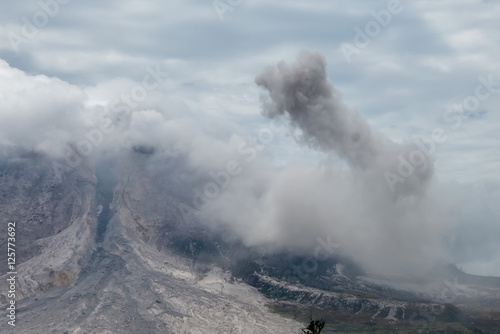 Eruption of volcano. Sinabung, Sumatra, Indonesia. 28-09-2016