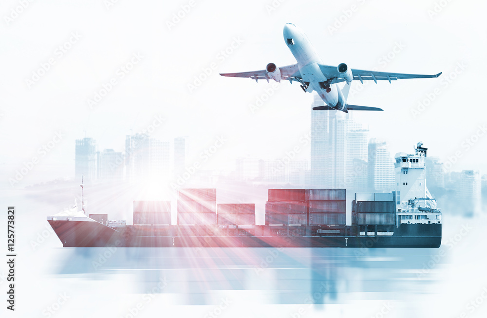 container truck ,ship in port and freight cargo plane in transport and import-export commercial logistic ,shipping business industry container truck ,ship in port and freight cargo plane in transport and import-export commercial logistic ,shipping business industry